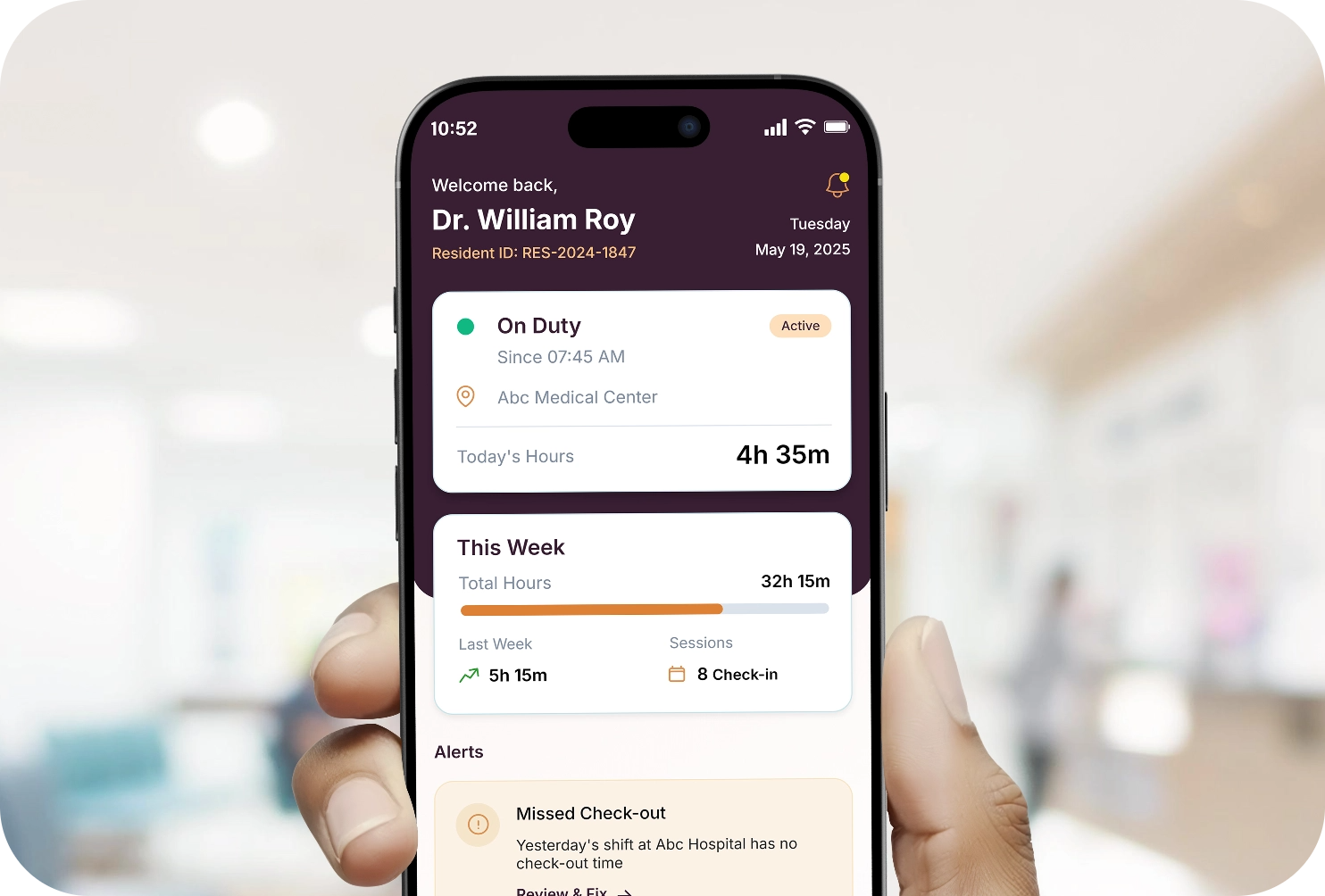 Duty Hour app mockup