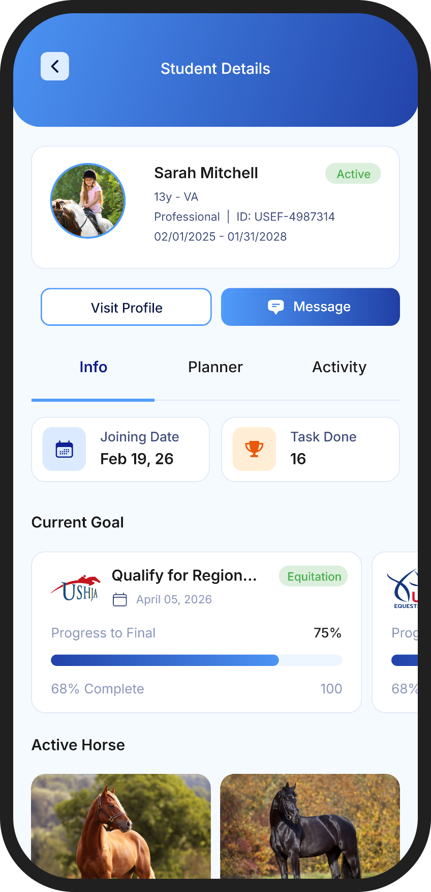 EQ NAV junior student details screen